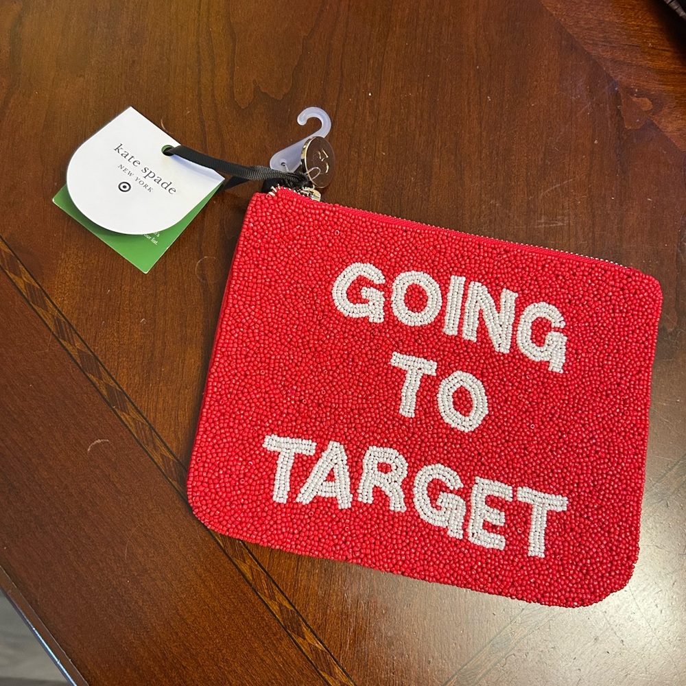 Kate Spade Red Beaded Pouch with White Text